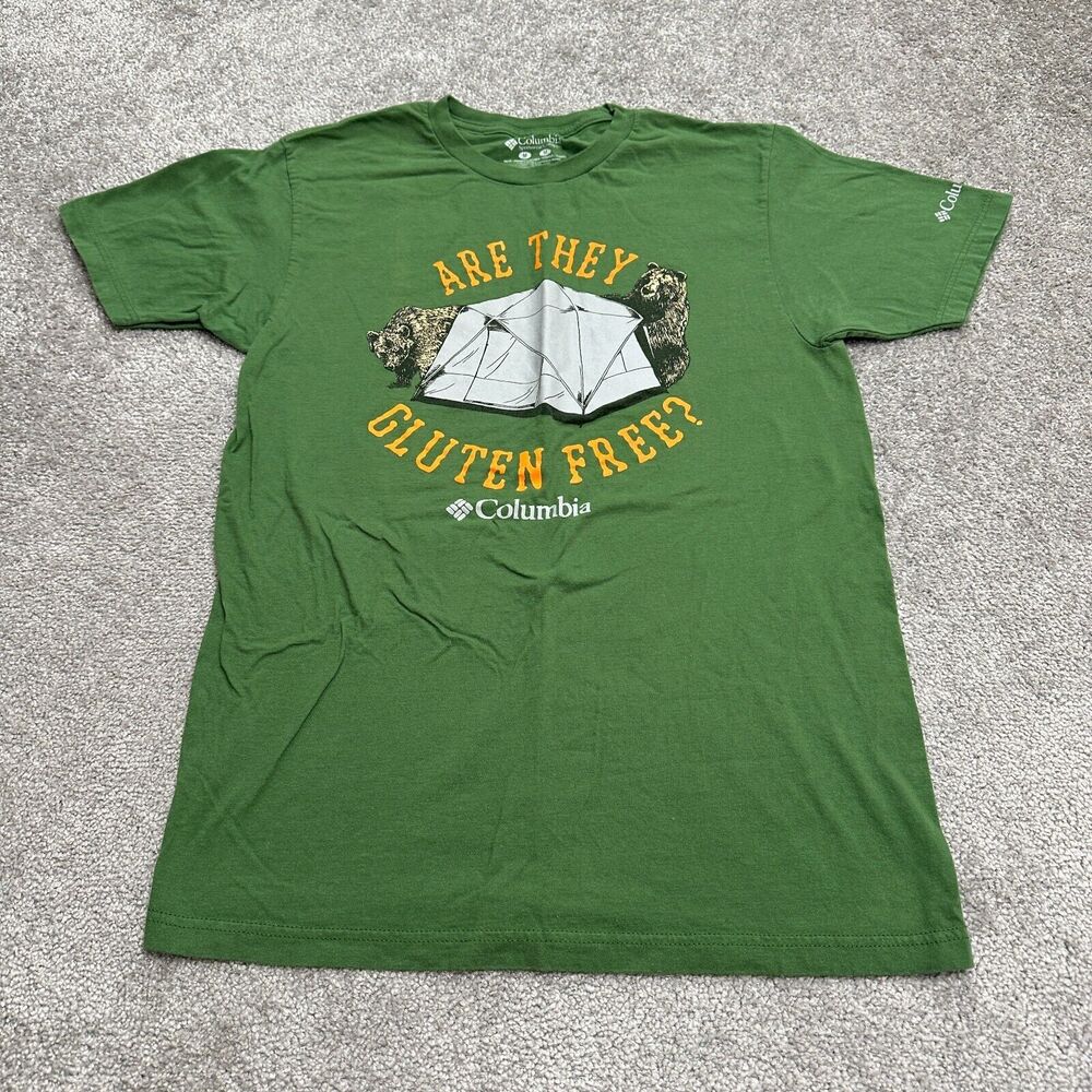 Columbia Graphic T-Shirt Mens Medium Green Crew Neck Short Sleeve Cotton Tee Top